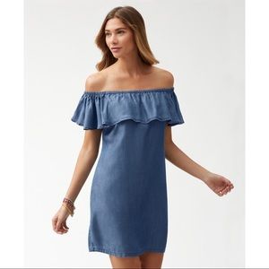 Off shoulder chambray dress